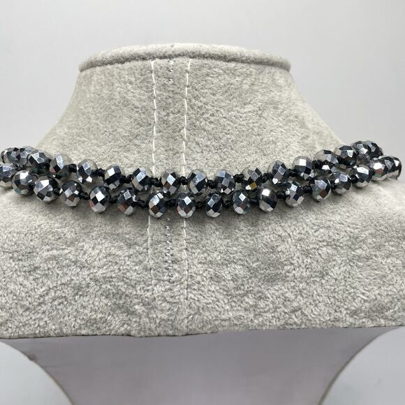 Silver Metallic 7mm Rondelle Faceted Cut Crystal Glass Bead 54" Boho Sparkly - Picture 5 of 7